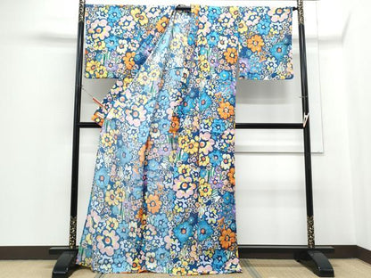 平和屋着物＊夏物　セオアルファ　小紋・浴衣兼用　tsumori chisato　花尽し　金彩　洗える着物　未使用　CABH3884th