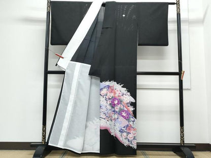 平和屋着物＊夏物　黒留袖　絽　尾長鳥花文　洗える着物　CABH3885th