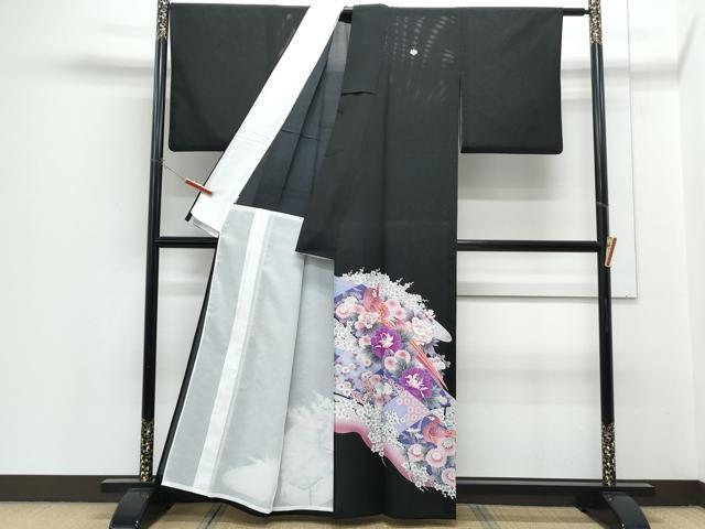 平和屋着物＊夏物　黒留袖　絽　尾長鳥花文　洗える着物　CABH3885th