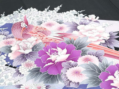 平和屋着物＊夏物　黒留袖　絽　尾長鳥花文　洗える着物　CABH3885th