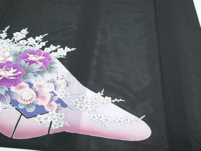 平和屋着物＊夏物　黒留袖　絽　尾長鳥花文　洗える着物　CABH3885th