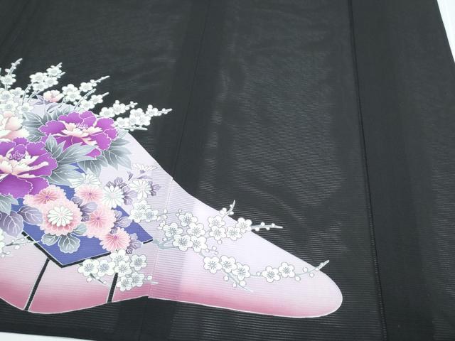 平和屋着物＊夏物　黒留袖　絽　尾長鳥花文　洗える着物　CABH3885th