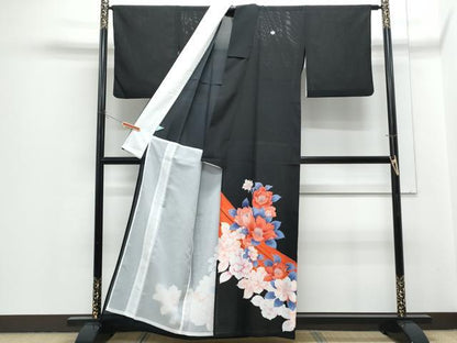 平和屋着物＊夏物　黒留袖　絽　草花文　洗える着物　CABH3886th