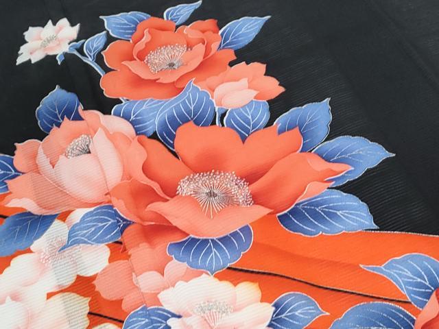 平和屋着物＊夏物　黒留袖　絽　草花文　洗える着物　CABH3886th