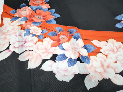 平和屋着物＊夏物　黒留袖　絽　草花文　洗える着物　CABH3886th