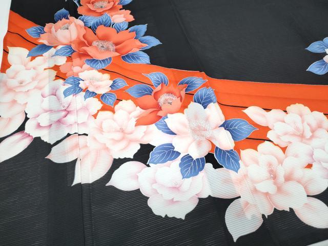 平和屋着物＊夏物　黒留袖　絽　草花文　洗える着物　CABH3886th