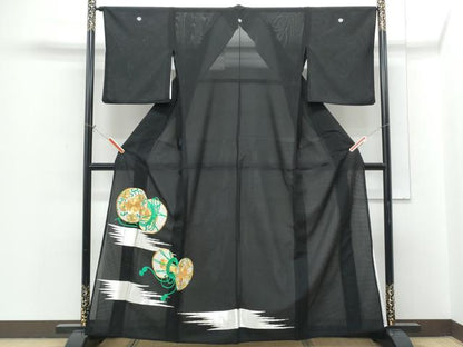 平和屋着物＊夏物　黒留袖　絽　駒刺繍　鼓花文　洗える着物　CABH3887th