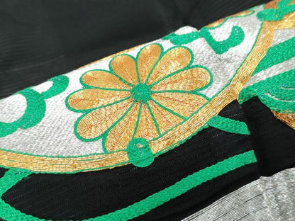 平和屋着物＊夏物　黒留袖　絽　駒刺繍　鼓花文　洗える着物　CABH3887th