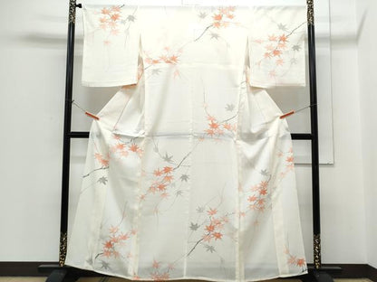 平和屋着物＊夏物　小紋　絽　枝楓文　正絹　逸品　CABH3897th