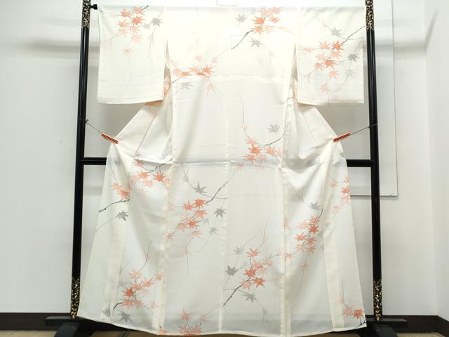 平和屋着物＊夏物　小紋　絽　枝楓文　正絹　逸品　CABH3897th