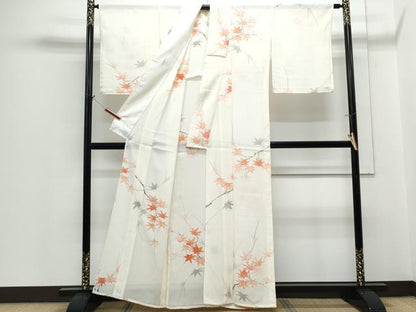 平和屋着物＊夏物　小紋　絽　枝楓文　正絹　逸品　CABH3897th