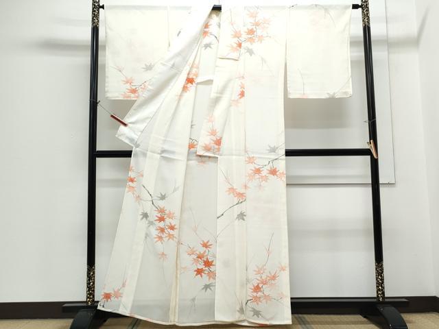 平和屋着物＊夏物　小紋　絽　枝楓文　正絹　逸品　CABH3897th