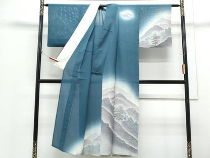 平和屋着物＊夏物　訪問着　絽　遠山風景文　正絹　逸品　CABH3898th