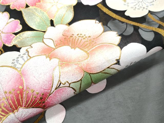 平和屋着物＊夏物 お引きずり・お引き摺り・引き振袖 和装 結婚式 舞妓 芸妓 芸者 衣装 枝花文 オーガンジー 黒地 金銀彩 逸品 CABH3899th