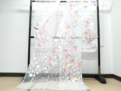 平和屋着物＊夏物 お引きずり・お引き摺り・引き振袖 和装 結婚式 舞妓 芸妓 芸者 衣装 舞花文 金彩 オーガンジー 逸品CABH3900th