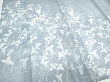 平和屋着物＊夏物　色留訪問着　紗紬　草花文　正絹　逸品　CABH3904th