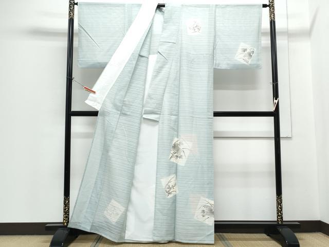 平和屋着物＊夏物　訪問着　変わり絽　色紙重ね草葉文　銀彩　正絹　逸品　CABH3906th