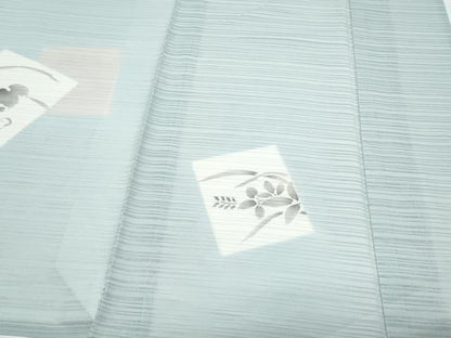 平和屋着物＊夏物　訪問着　変わり絽　色紙重ね草葉文　銀彩　正絹　逸品　CABH3906th