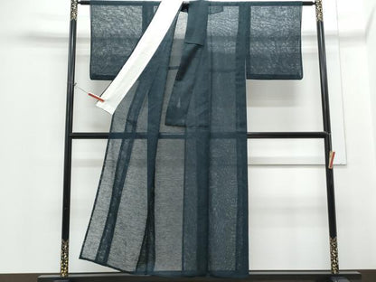 平和屋着物＊夏物　色無地　流水草葉紋紗　百入茶色　洗える着物　CABH3908th