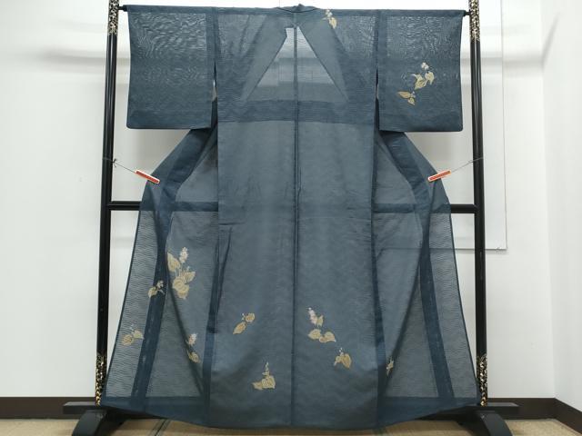 平和屋着物＊夏物　訪問着　横段紋紗　草花文　正絹　逸品　CABH3910th