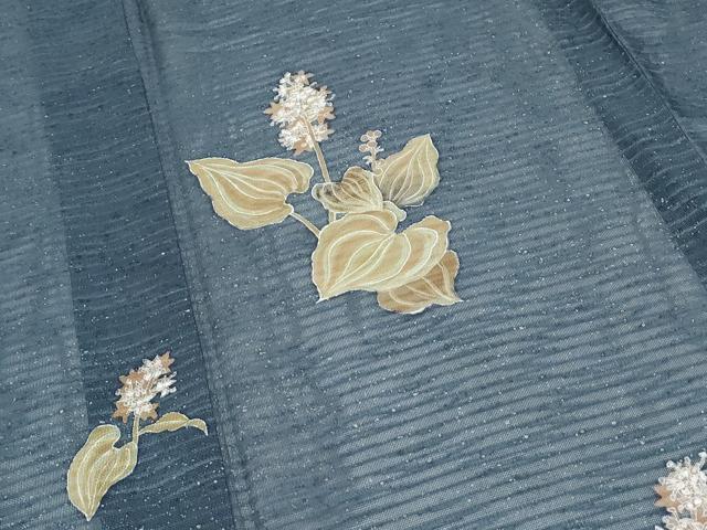 平和屋着物＊夏物　訪問着　横段紋紗　草花文　正絹　逸品　CABH3910th