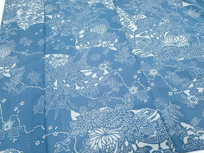 平和屋着物＊夏物　小紋　絽　藍　型染め　籬花鳥文　正絹　逸品　未使用　CABH3914th