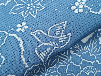 平和屋着物＊夏物　小紋　絽　藍　型染め　籬花鳥文　正絹　逸品　未使用　CABH3914th
