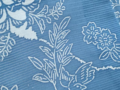 平和屋着物＊夏物　小紋　絽　藍　型染め　籬花鳥文　正絹　逸品　未使用　CABH3914th