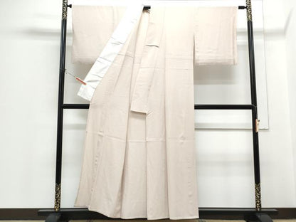 平和屋着物＊夏物　色無地　絽縮緬　灰桜色　正絹　逸品　CABH3917th