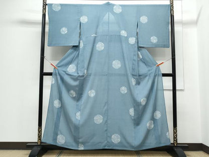平和屋着物＊夏物　小紋　絽縮緬　雪輪花文　洗える着物　CABH3918th