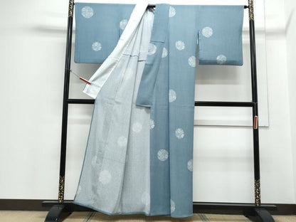 平和屋着物＊夏物　小紋　絽縮緬　雪輪花文　洗える着物　CABH3918th