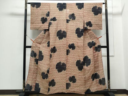 平和屋着物＊夏物　小千谷ちぢみ　亀甲草葉文　麻　逸品　CABH3919th