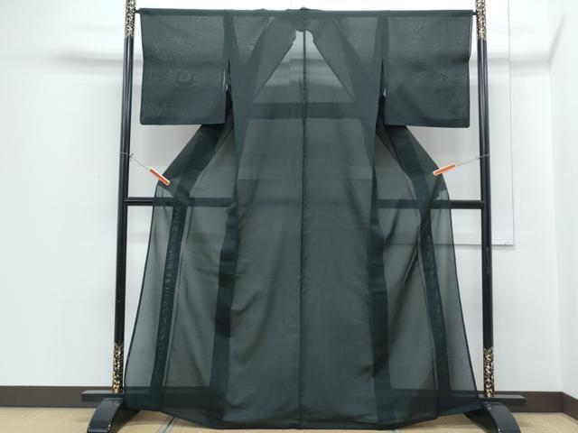 平和屋着物＊夏物　紗紬　間道　黒地　正絹　逸品　CABH3922th