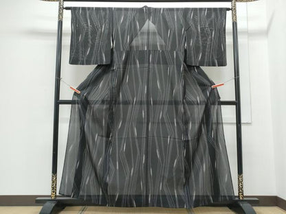 平和屋着物＊夏物　小紋　絽　稲穂　黒地　正絹　逸品　未使用　CABH3930th