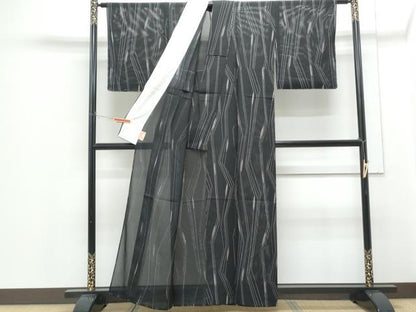 平和屋着物＊夏物　小紋　絽　稲穂　黒地　正絹　逸品　未使用　CABH3930th