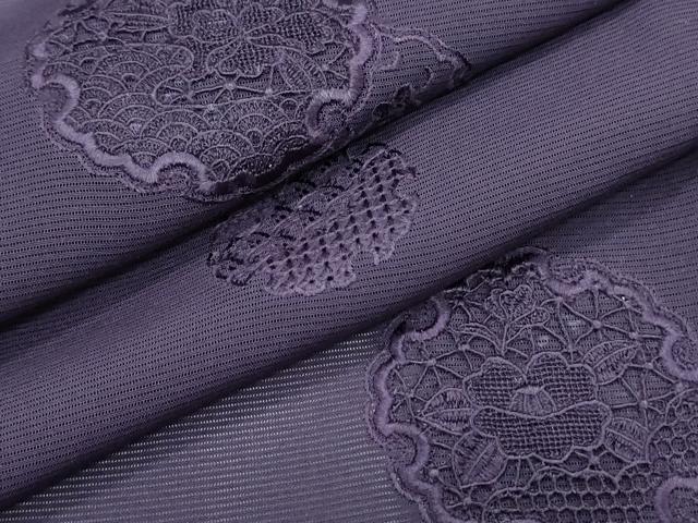 平和屋着物＊夏物　中国三大刺繍　スワトウ刺繍　総刺繍　無地絵羽訪問着　絽　雪輪花文　滅紫色　正絹　逸品　未使用　CABH3944th