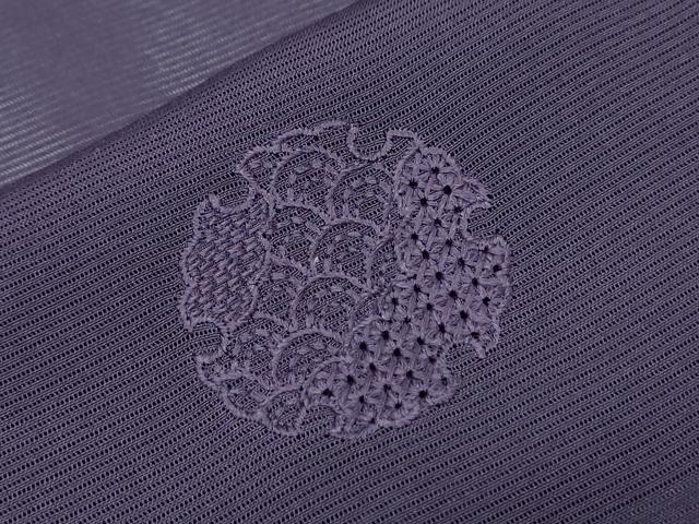 平和屋着物＊夏物　中国三大刺繍　スワトウ刺繍　総刺繍　無地絵羽訪問着　絽　雪輪花文　滅紫色　正絹　逸品　未使用　CABH3944th