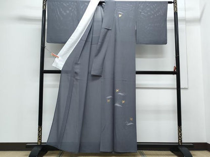 平和屋着物＊夏物　訪問着　絽　竹屋町刺繍　千鳥　立波文　金糸　正絹　逸品　CABH3949th