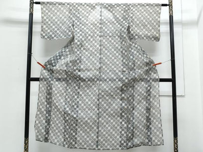 平和屋着物＊夏物　小紋　紗　市松吉祥文　綿麻　逸品　CABH3959th