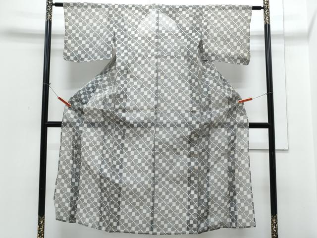 平和屋着物＊夏物　小紋　紗　市松吉祥文　綿麻　逸品　CABH3959th