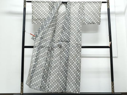 平和屋着物＊夏物　小紋　紗　市松吉祥文　綿麻　逸品　CABH3959th