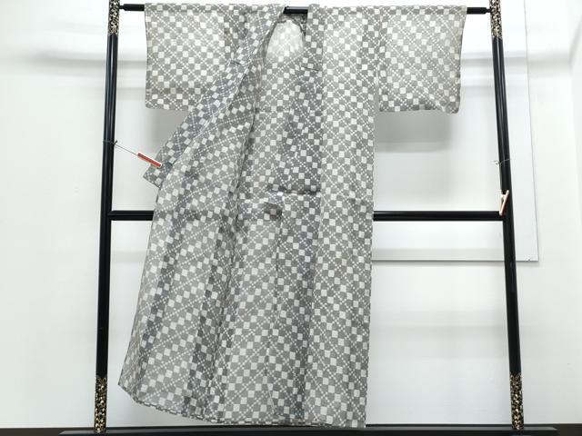 平和屋着物＊夏物　小紋　紗　市松吉祥文　綿麻　逸品　CABH3959th