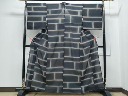 平和屋着物＊夏物　小紋　絽　石畳文　正絹　逸品　CABH3964th