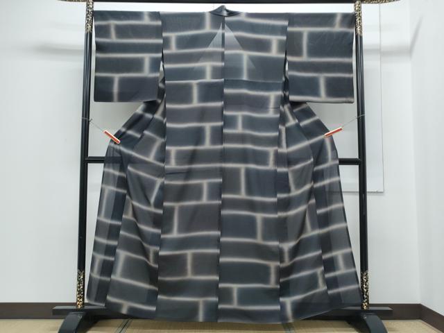 平和屋着物＊夏物　小紋　絽　石畳文　正絹　逸品　CABH3964th