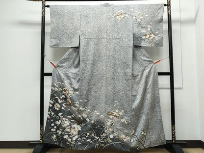 平和屋着物●訪問着　冊子枝花文　たたき染め　金彩　正絹　逸品　CABH3971th