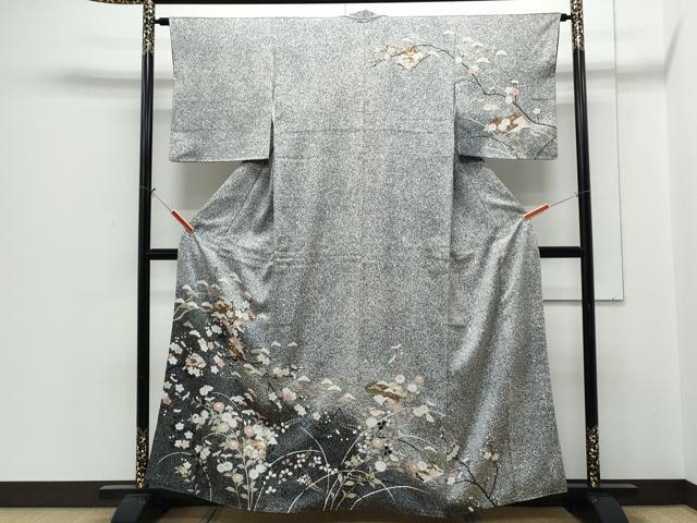 平和屋着物●訪問着　冊子枝花文　たたき染め　金彩　正絹　逸品　CABH3971th