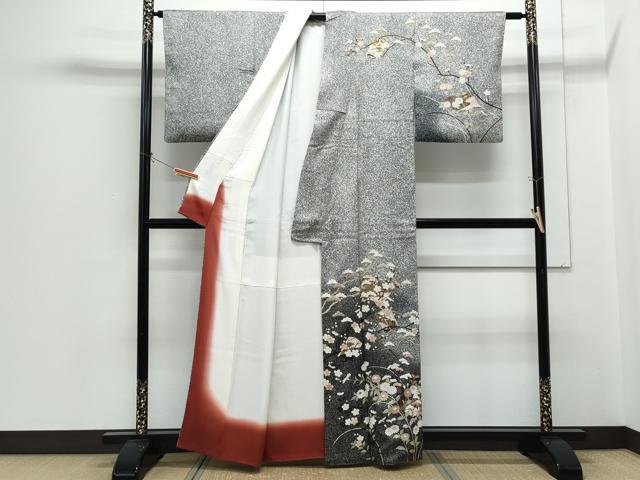 平和屋着物●訪問着　冊子枝花文　たたき染め　金彩　正絹　逸品　CABH3971th