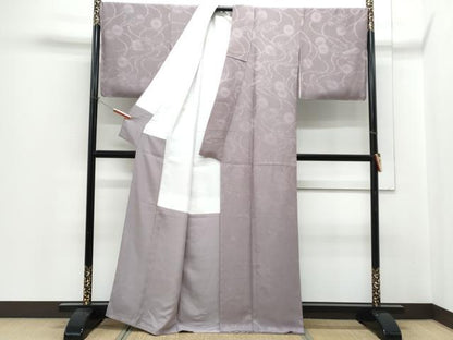平和屋着物●上質な色無地　文箱花地紋　梅鼠色　正絹　逸品　未使用　CABH3976th
