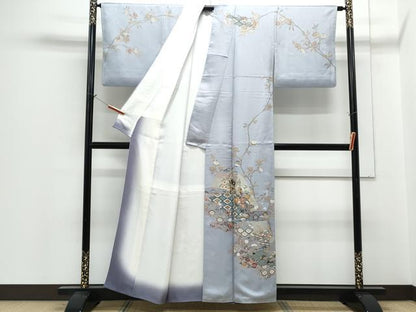 平和屋着物●訪問着　刺繍　御所車草花文　金彩　正絹　逸品　CABH3978th