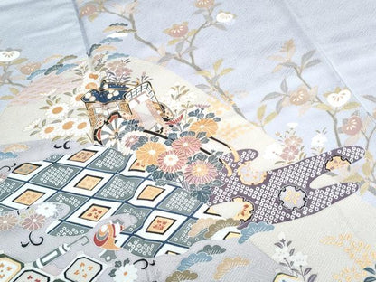 平和屋着物●訪問着　刺繍　御所車草花文　金彩　正絹　逸品　CABH3978th